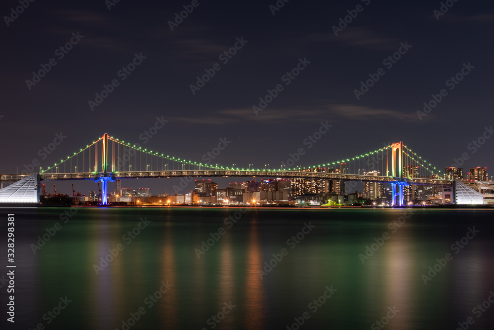 Naklejka premium The Rainbow Bridge at night. Tokyo.