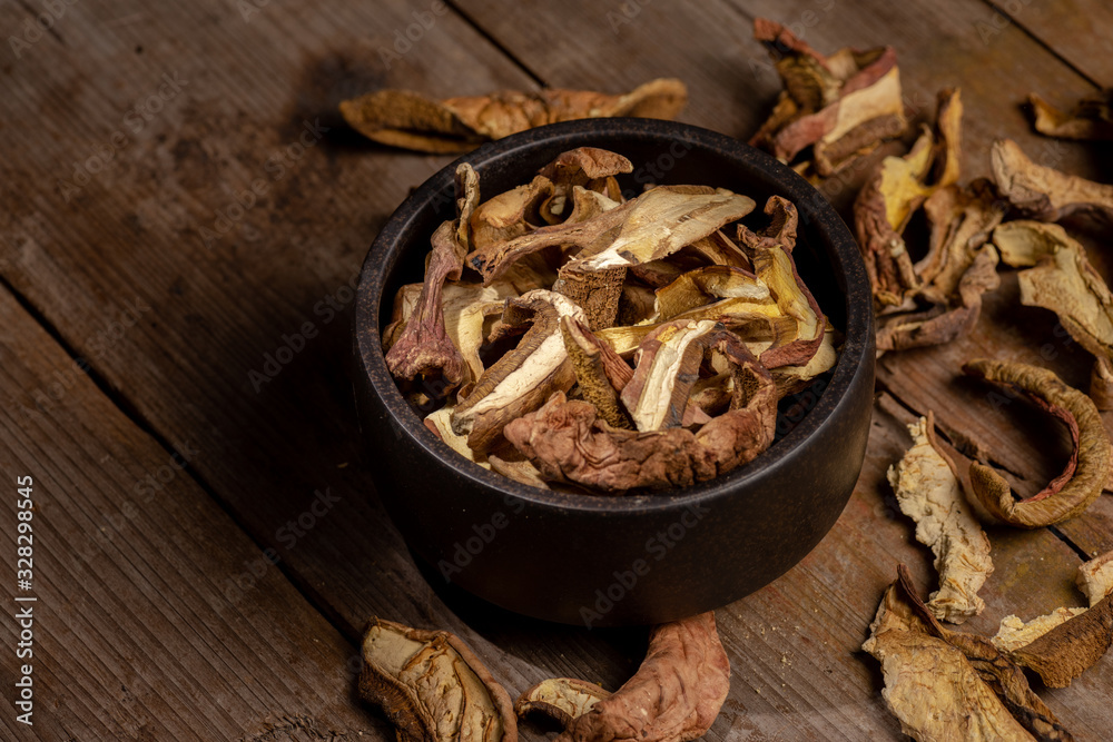Dried mushrooms on a plate Dried mushrooms on a plate
