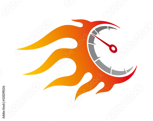 Vector colored stickers burning speedometer. Isolated on white background.