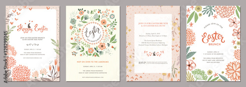 Trendy floral Easter templates. Good for poster, card, invitation, flyer, cover, banner, placard, brochure and other graphic design.