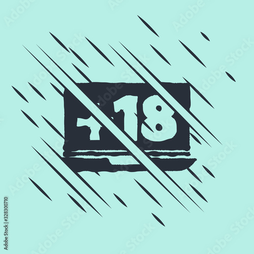 Black Laptop with 18 plus content icon isolated on green background. Age restriction symbol. Adult channel. Glitch style. Vector Illustration