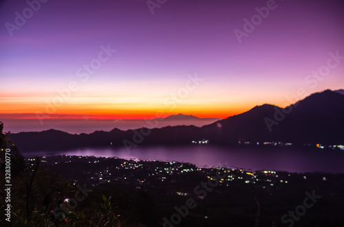 Sunrise panorama view from top of Batur volcano