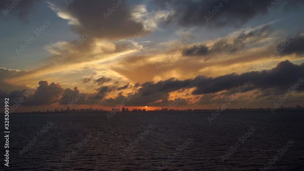 Miami Florida at sunset. video from sea