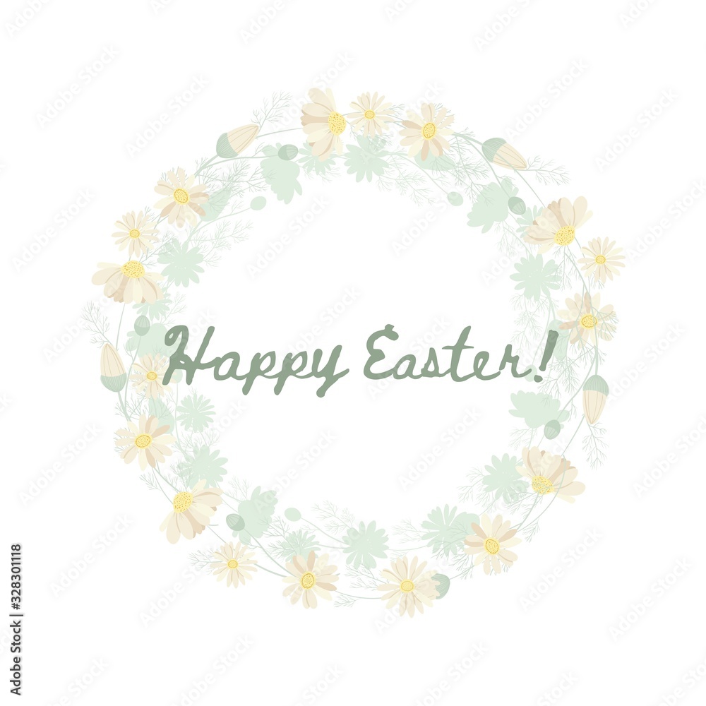 Easter wreath with flowers and eggs. Greeting card. The symbol of spring. Vector illustration. Easter wreath with flowers and eggs. Greeting card. The symbol of spring. Vector illustration.