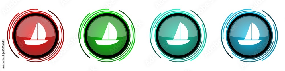 Yacht round glossy vector icons, set of buttons for webdesign, internet and mobile phone applications in four colors options isolated on white background Yacht round glossy vector icons, set of buttons for webdesign, internet and mobile phone applications in four colors options isolated on white background