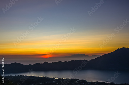 Sunrise panorama view from top of Batur volcano © dvad