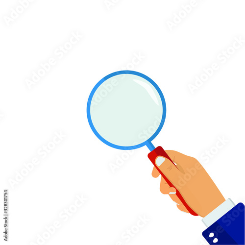 magnifying glass in hand isolated on white. Vector EPS 10