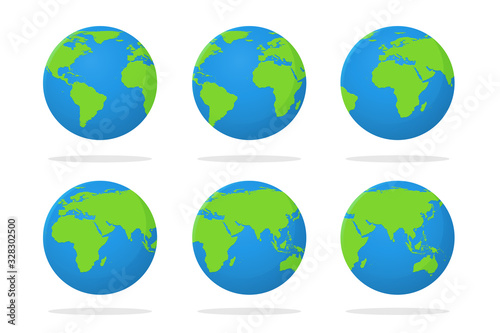 Vector globe and a flat world map that is moving by rotating it. isolate on white background.