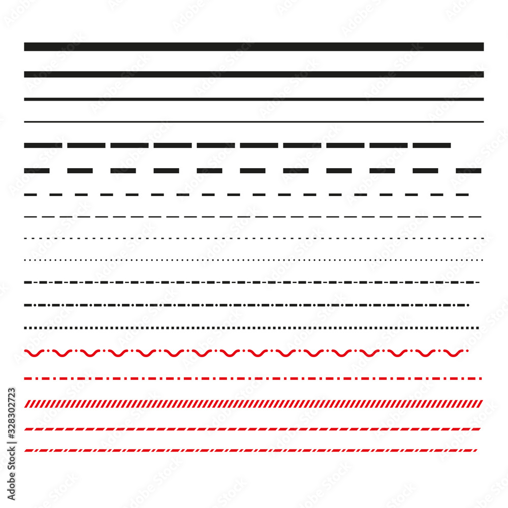 A set of straight and dashed lines. Simple flat vector illustration