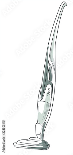 Vertical vacuum cleaner isolate on white background. The vacuum cleaner is drawn by line. Household appliances