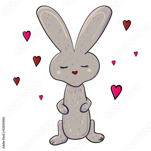 Hand drawn vector illustration of Rabbit or Bunny or Hare, Children's illustration, cartoon vector style. Children's illustration, cartoon style