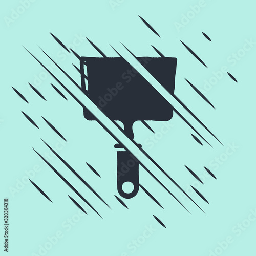Black Putty knife icon isolated on green background. Spatula repair tool. Spackling or paint instruments. Glitch style. Vector Illustration