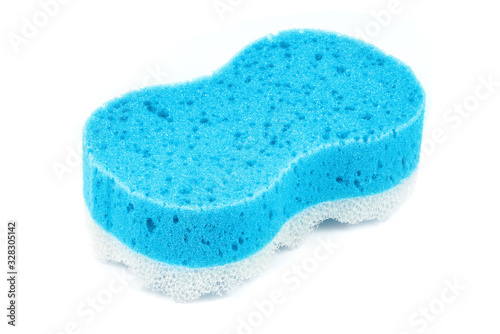 Blue bath sponge on white background