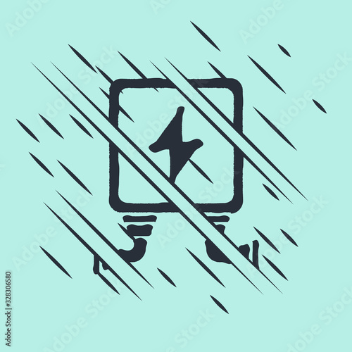 Black Electric transformer icon isolated on green background. Glitch style. Vector Illustration