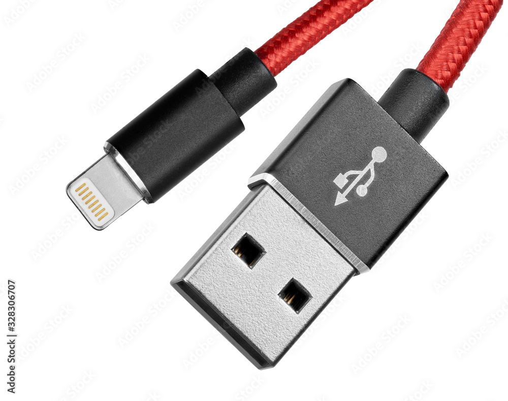 USB tape a to Lightning mobile charging cable isolated USB tape a to Lightning mobile charging cable isolated