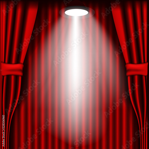 Background with red theatre curtain. Vector illustration