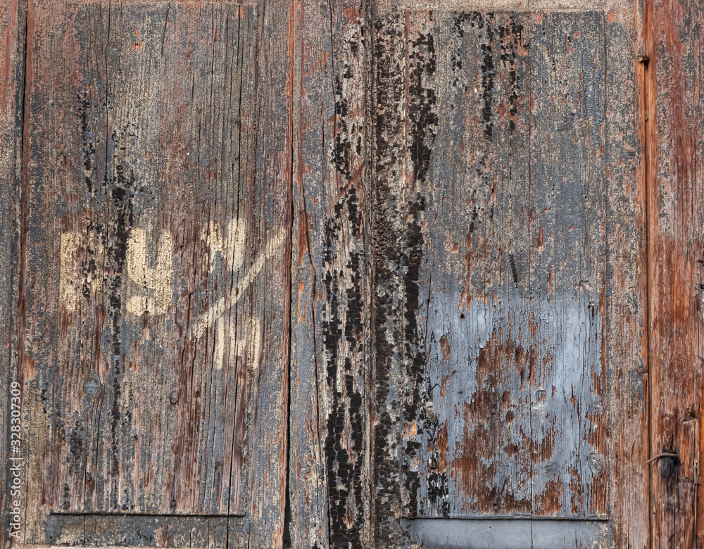 Wooden Door With Scratches Old Door Background, wooden gate  texture