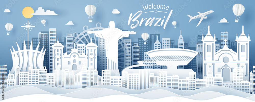 Paper cut of Brazil landmark, travel and tourism concept.
