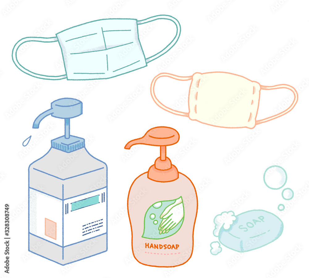 マスク 消毒液 せっけんのイラスト Stock Illustration Adobe Stock