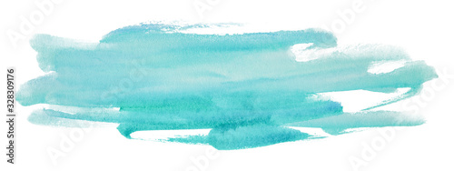 Blue aquamarine watercolor stain on white background