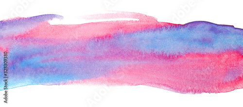 Saturated blue-red watercolor stripe with texture background. © Alex