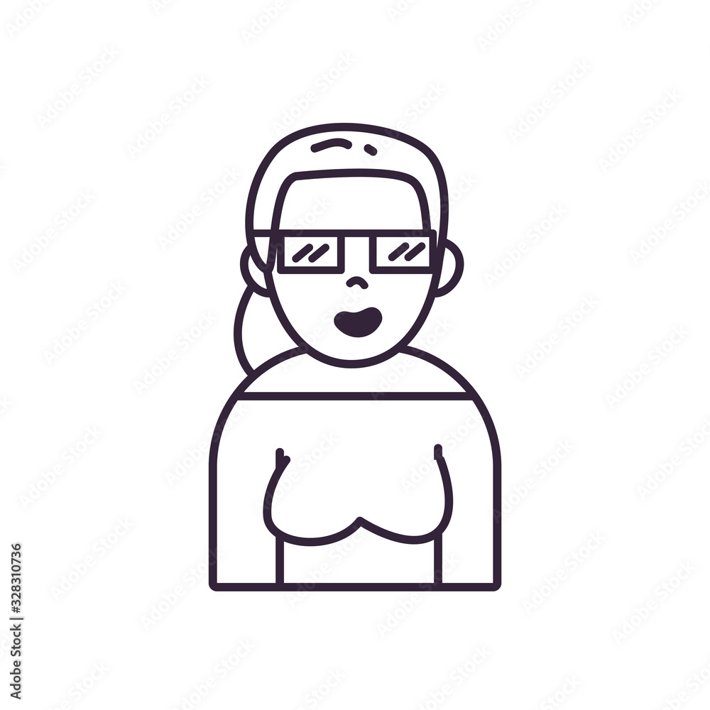 Isolated avatar woman wth glasses and sweater line style icon vector design