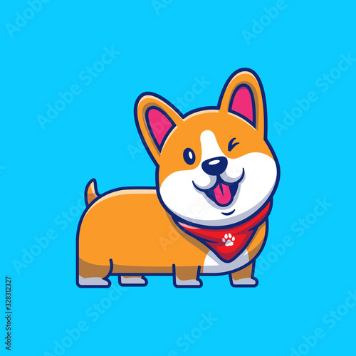 Cute Corgi Smiling Vector Icon Illustration. Corgi Mascot Cartoon Character. Animal Icon Concept White Isolated. Flat Cartoon Style Suitable for Web Landing Page, Banner, Flyer, Sticker, Card