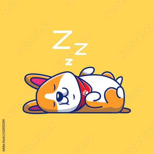 Cute Corgi Sleeping Vector Icon Illustration. Lazy Corgi Mascot Cartoon Character. Animal Icon Concept White Isolated. Flat Cartoon Style Suitable for Web Landing Page, Banner, Flyer, Sticker, Card
