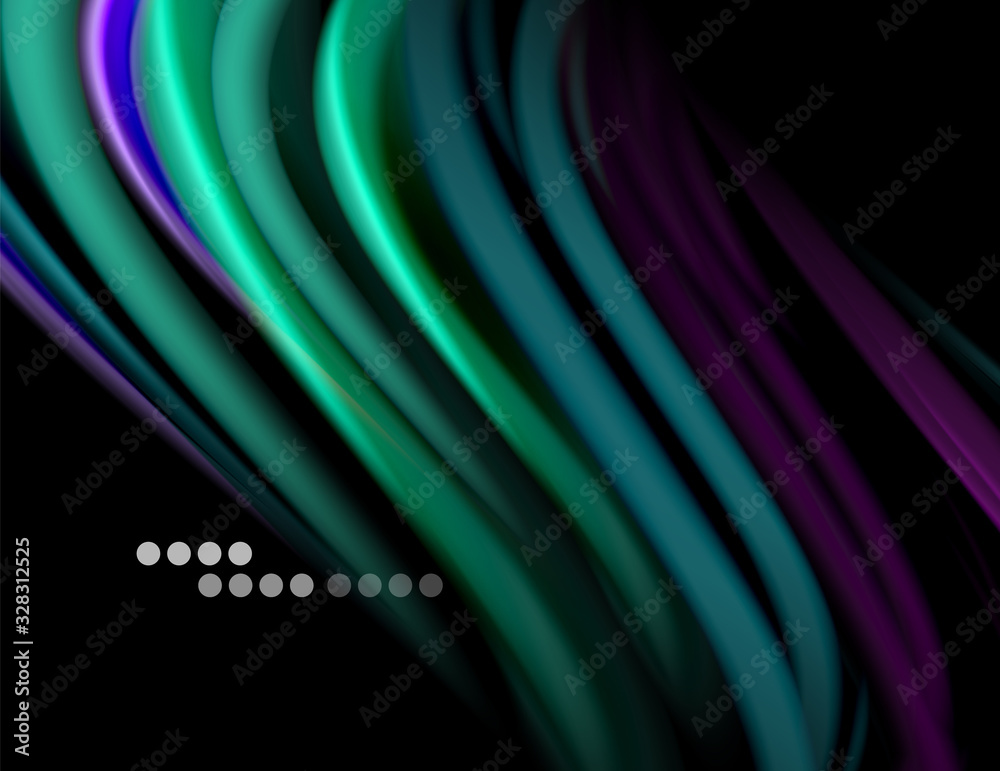 Silk smooth lines on black, liquid fluid color waves. Vector Illustration Silk smooth lines on black, liquid fluid color waves. Vector Illustration