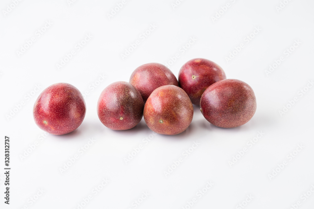 Fresh passion fruits-Passion fruit slices on the white background