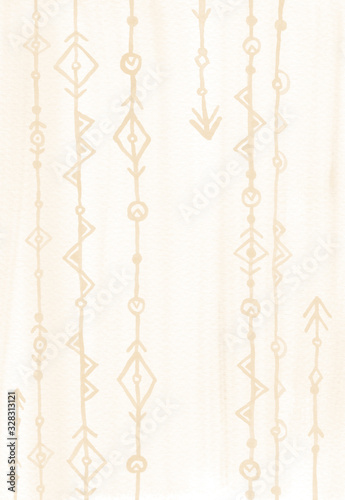 Beige abstract Indian arrows. Watercolor seamless texture. Hand painted background.