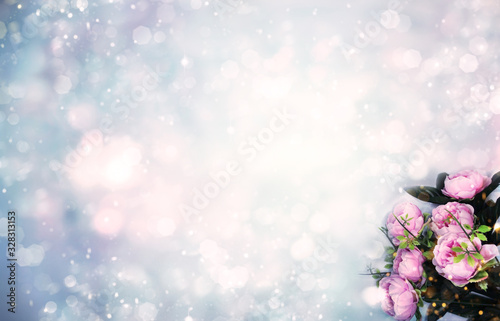 Fototapeta Naklejka Na Ścianę i Meble -  spring background flowering peonies and abstract bokeh