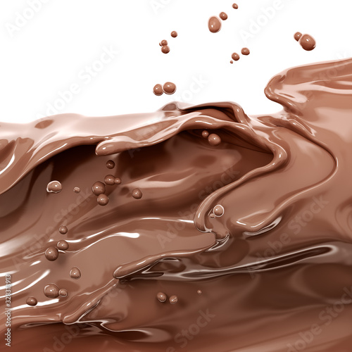 Splashing of chocolate abstract background, isolated 3d rendering