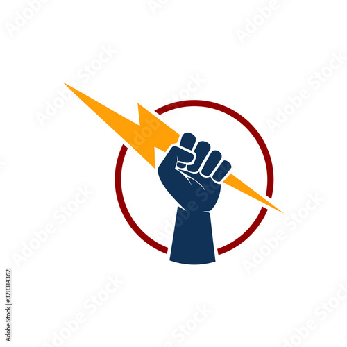 Hand hold thunder logo design