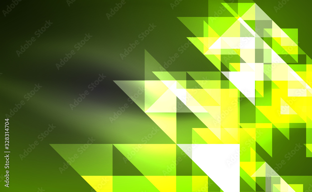 Abstract background, mosaic triangle pattern with transparent effects on glowing neon shiny backdrop. Vector Illustration For Wallpaper, Banner, Background, Card, Book Illustration, landing page