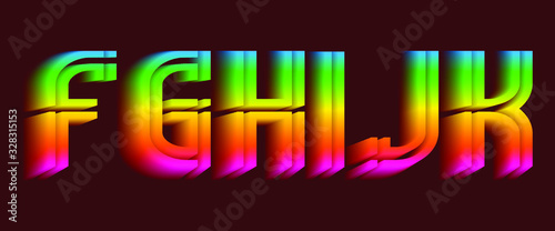 F, G, H, I, J, K iridescent letters. Thrilling vibrant font.