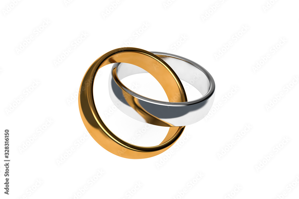 3D Rendering Two Realistic Couple Gold and Silver Wedding Ring 3D Rendering Two Realistic Couple Gold and Silver Wedding Ring