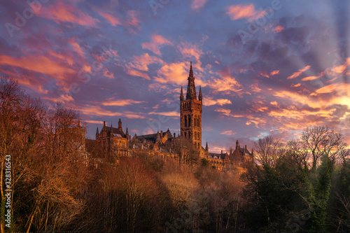 Majestic Towers of the University of Glasgow in Late Evening Sun. photo