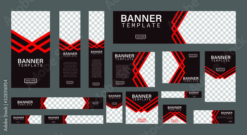 set of creative web banners of standard size with a place for photos. Business ad banner. Vertical, horizontal and square template. vector illustration EPS 10