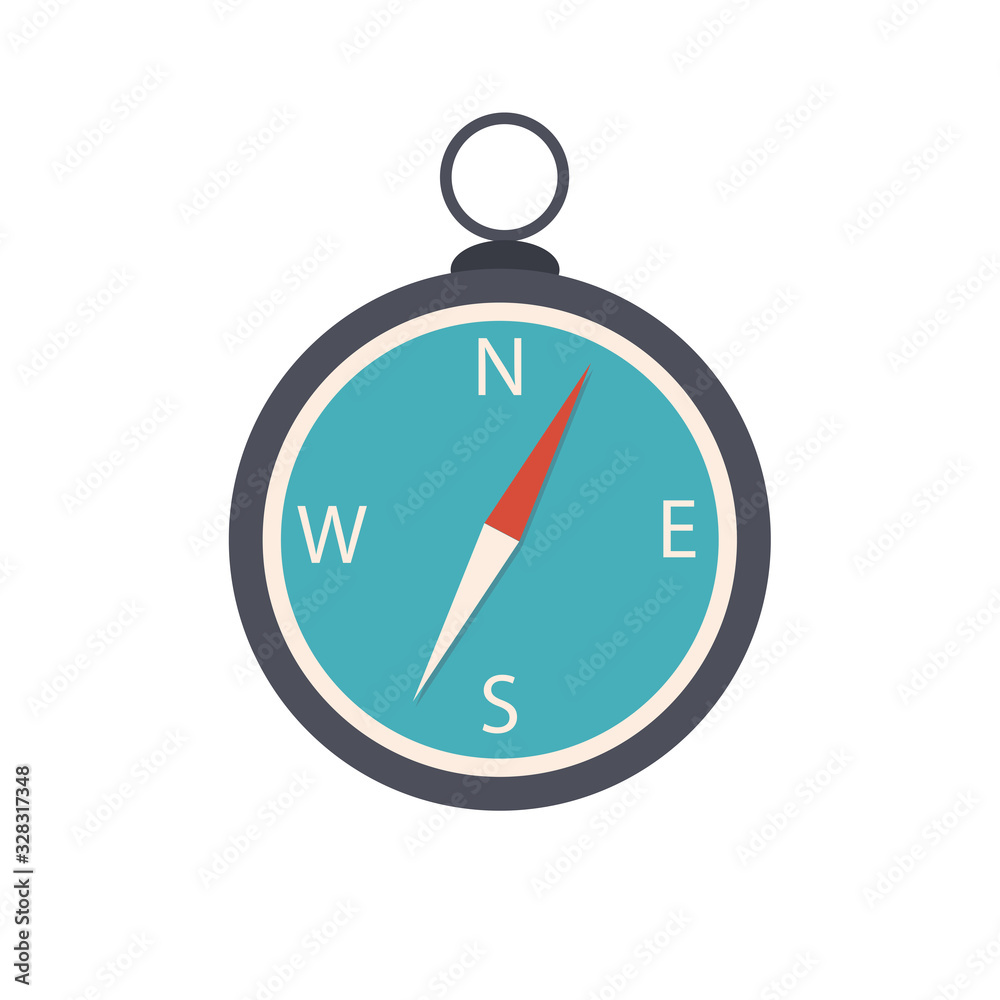 Compass, flat style. Isolated on a white background. Stock vector graphics.