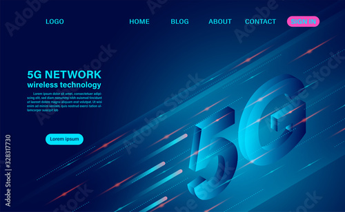 5G network wireless technology high speed.  Isometric flat design vector illustration