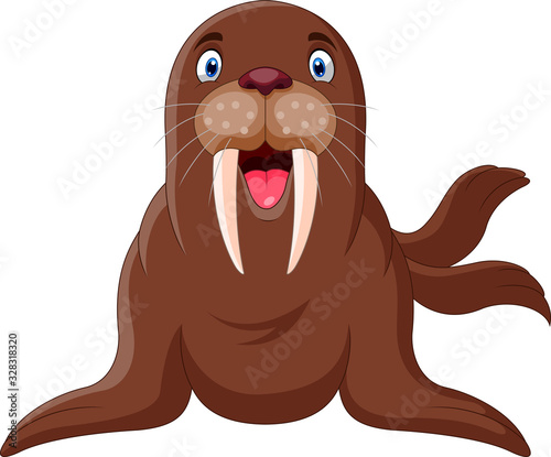 Cute cartoon walrus happy a smile