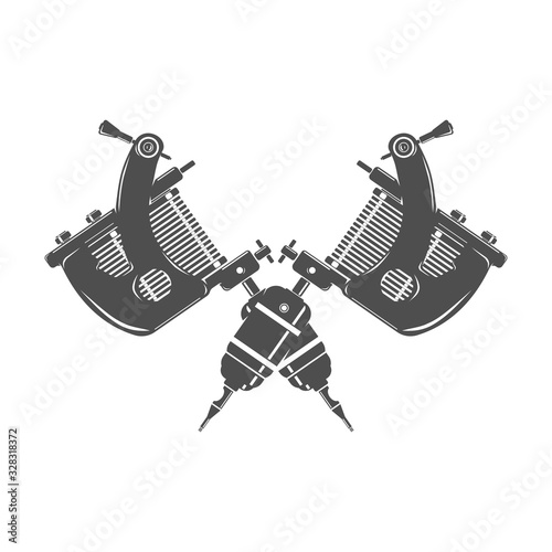 Crossed Tattoo Machines Logo Branding Black Vector Icon illustration Silhouette.