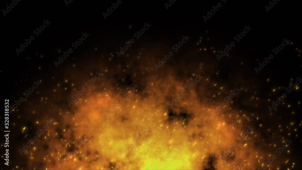 Fototapeta Fire ember particles over black background. Fire sparks background. Abstract dark glitter fire particles lights.