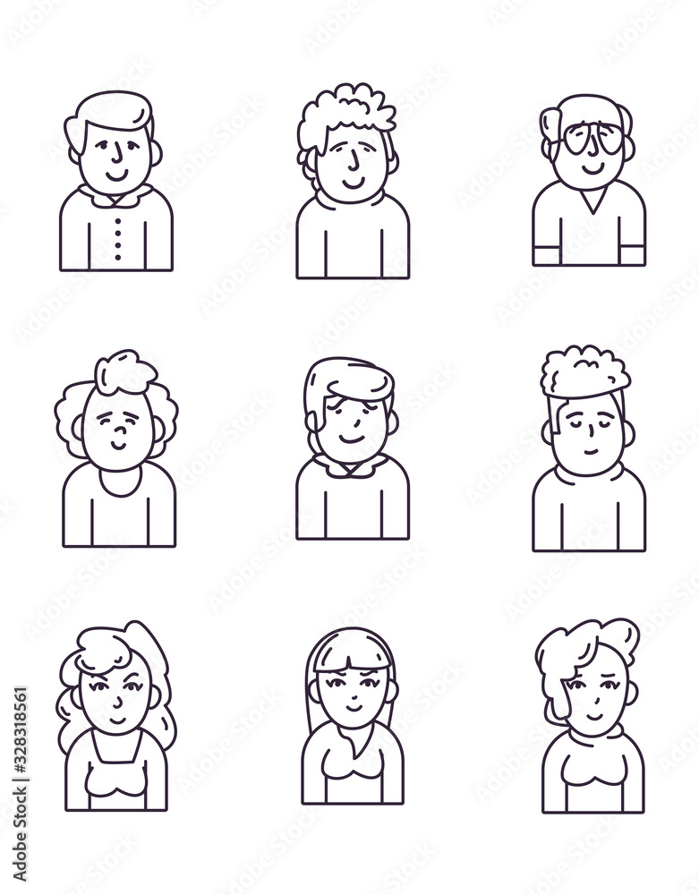 Isolated people avatars line style icon set vector design Isolated people avatars line style icon set vector design