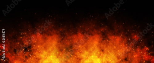 Fire ember particles over black background. Fire sparks background. Abstract dark glitter fire particles lights.