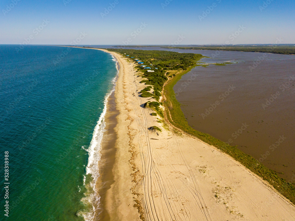 Aerial view of beautiful Macaneta Beach, north Maputo, Mozambique