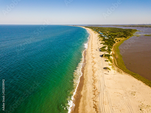 Fototapeta Naklejka Na Ścianę i Meble -  Aerial view of beautiful Macaneta Beach, north Maputo, Mozambique