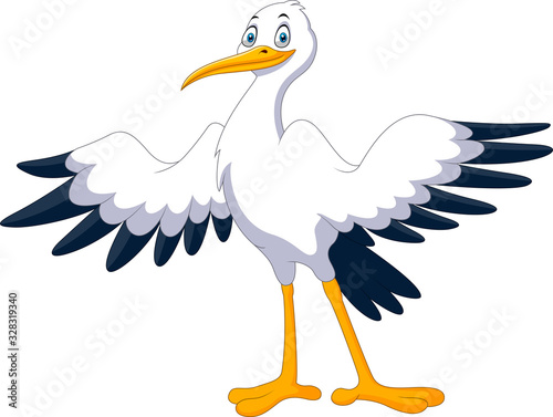 Cute cartoon stork posing waving