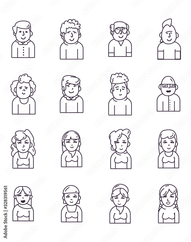 Isolated people avatars line style icon set vector design Isolated people avatars line style icon set vector design